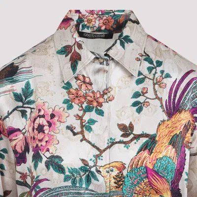 Roberto Cavalli Silk Floral Print Shirt In Multi