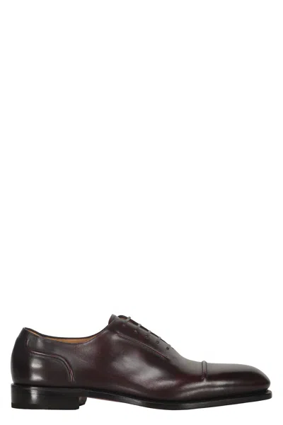 Ferragamo Leather Oxford Shoes In Burgundy