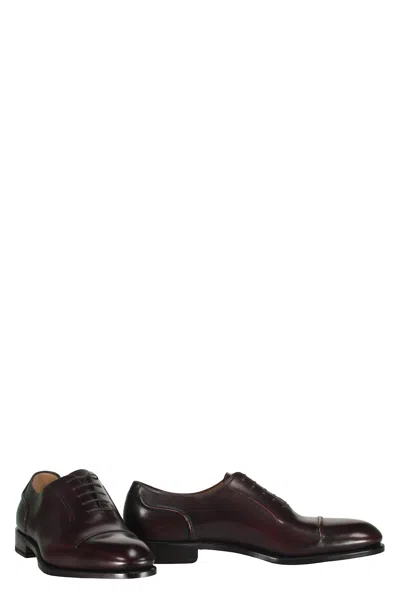 Ferragamo Leather Oxford Shoes In Burgundy