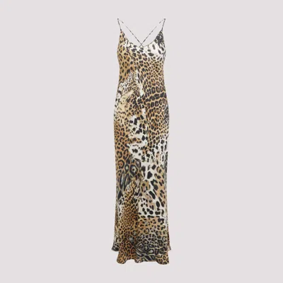 Roberto Cavalli Leopard Print Draped Dress With Open Back In Neutral