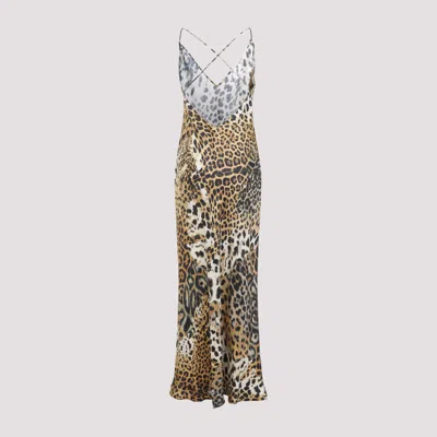 Roberto Cavalli Leopard Print Draped Dress With Open Back In Neutral