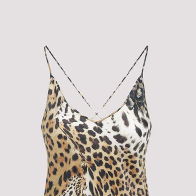 Roberto Cavalli Leopard Print Draped Dress With Open Back In Neutral