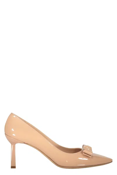 Ferragamo Katrin Patent Bow Pumps In Almond