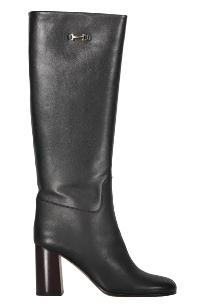 Ferragamo Ovidio 85 Knee-high Boots In Black