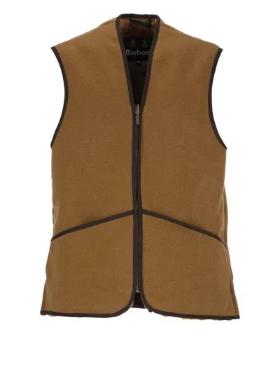 Barbour Warm Pile Waistcoat Zip Sleeveless Jacket In Brown