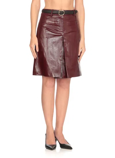 Self-portrait Glossy Burgundy A-line Leather Mini Skirt In Brown