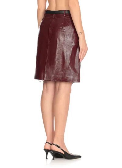 Self-portrait Glossy Burgundy A-line Leather Mini Skirt In Brown