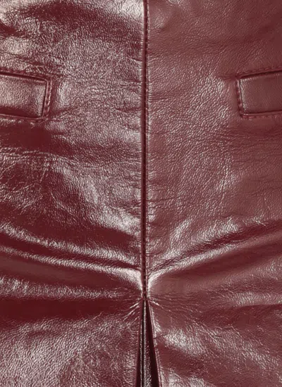 Self-portrait Glossy Burgundy A-line Leather Mini Skirt In Brown