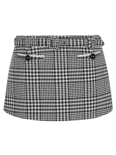 Self-portrait Houndstooth Wool Blend Mini Skirt In Gray