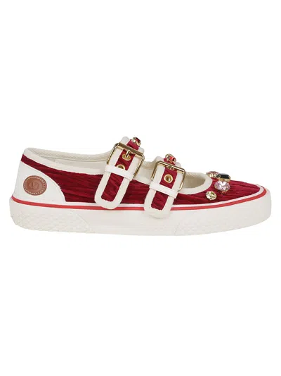 Valentino Burgundy And White Leather Sneakers In Red