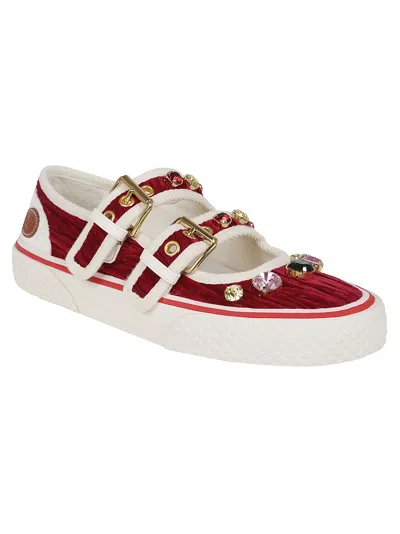 Valentino Burgundy And White Leather Sneakers In Red