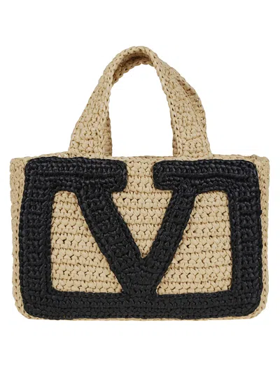 Valentino Small Tote Viva Superstar Crochet Rafia In Black