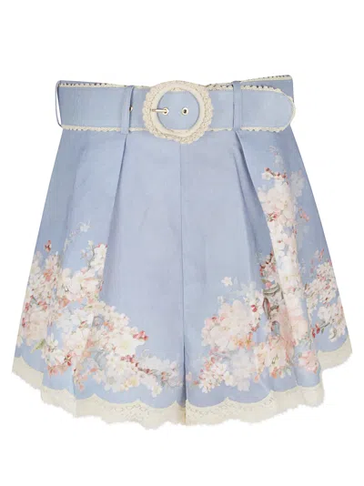 Zimmermann Printed Linen Cascadian Shorts In Blue