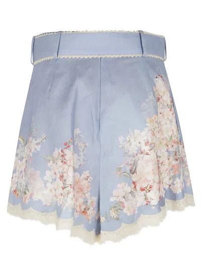 Zimmermann Printed Linen Cascadian Shorts In Blue