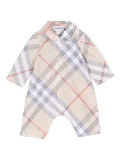 Burberry Check-pattern Romper In Neutral