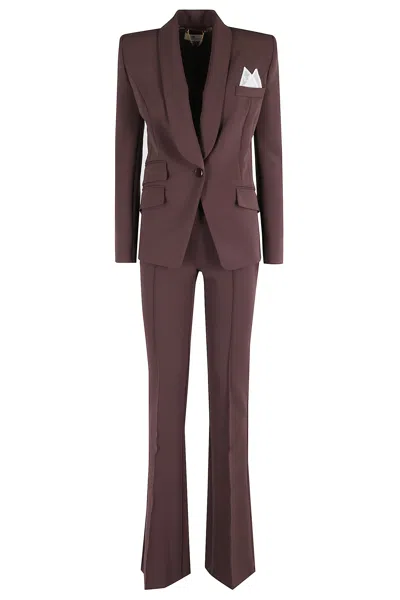 Elisabetta Franchi Single-breasted Tailored Suit With Flared Pants In Burgundy