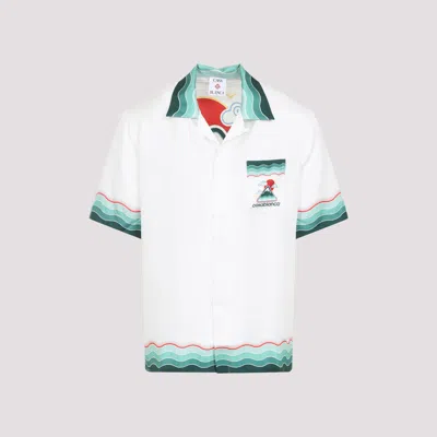 Casablanca Silk Short-sleeved Shirt With Wave In Multi