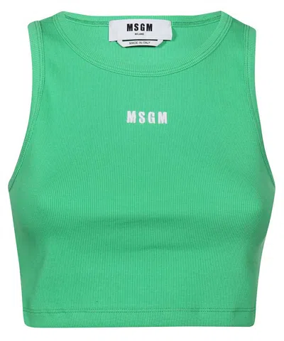 Msgm Ribbed Tank Top In Green