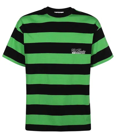 Msgm Striped-pattern Cotton T-shirt In Green