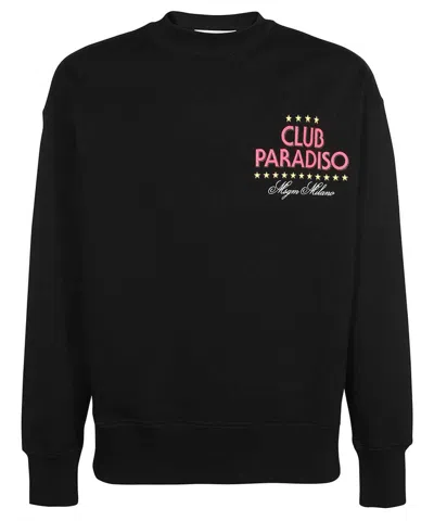 Msgm Club Paradiso Cotton Crewneck Sweatshirt In Black