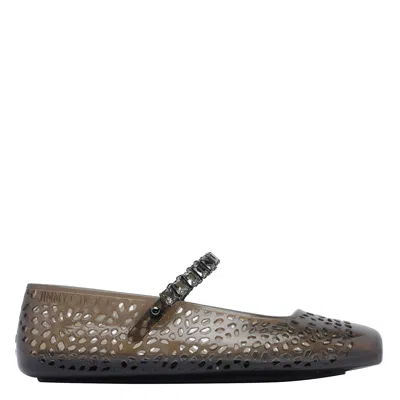 Jimmy Choo The Jelly Transparent Black Ballet Flats With Crystals In Black
