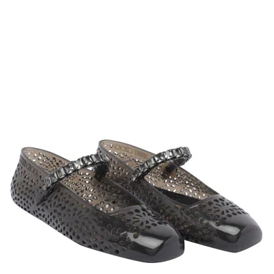 Jimmy Choo The Jelly Transparent Black Ballet Flats With Crystals In Black