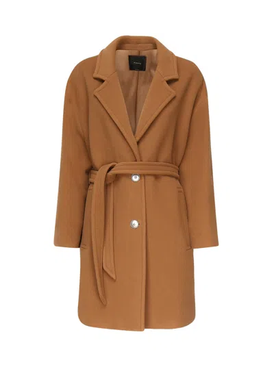 Pinko Single-breasted Wool Blend Coat In Brown