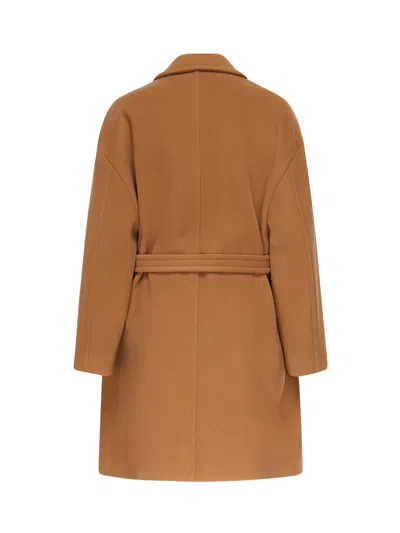 Pinko Single-breasted Wool Blend Coat In Brown