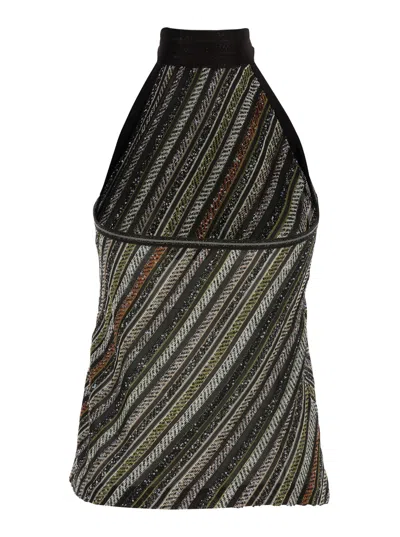 Missoni Womens Multicolor Beige Brown Halterneck Embellished Stretch-woven Top