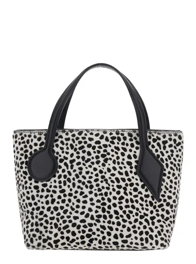 Little Liffner Sprout Black And White Shoulder Bag With All-over Animal Motif In Leather In Gray