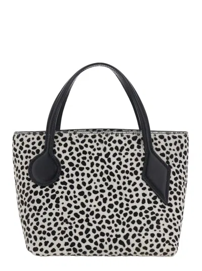 Little Liffner Sprout Black And White Shoulder Bag With All-over Animal Motif In Leather In Gray