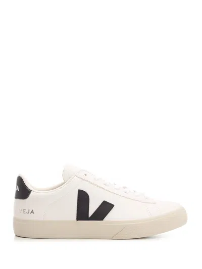 Veja Campo' White And Black Low Top Sneakers In Vegan Leather In Multi