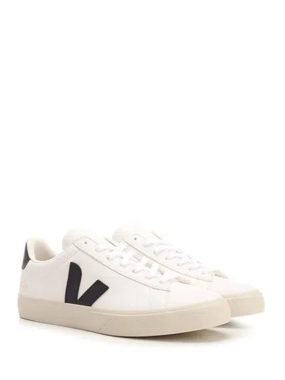 Veja Campo' White And Black Low Top Sneakers In Vegan Leather In Multi