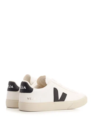 Veja Campo' White And Black Low Top Sneakers In Vegan Leather In Multi