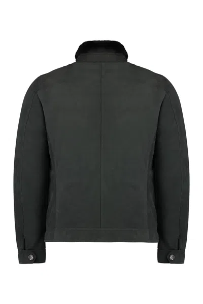 Moorer Fur-collar Buttoned Jacket In Black