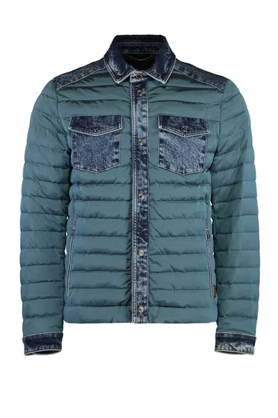 Moorer Crespi Denim Patchwork Down Jacket In Blue
