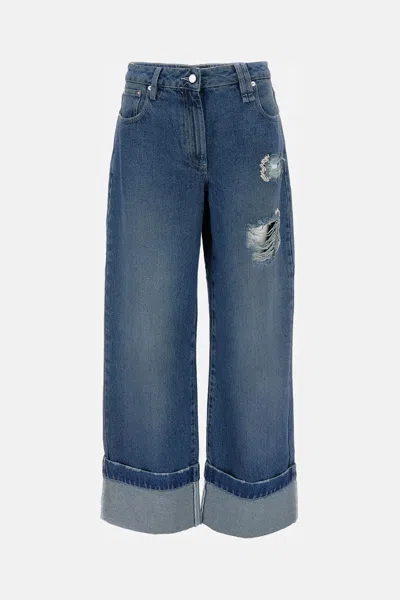 Simone Rocha Blue Embellished Straight Leg Jeans In Blue