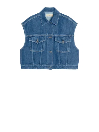 Weekend Max Mara Max Mara Weekend Denim-inspired Vest With Cropped Waist In Pure Cotton In Blue