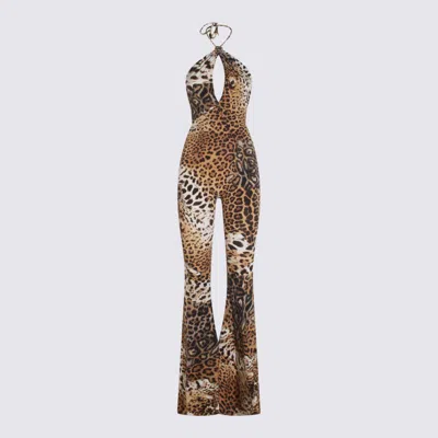 Roberto Cavalli Printed Lycra Halterneck Flared Jumpsuit In Multi