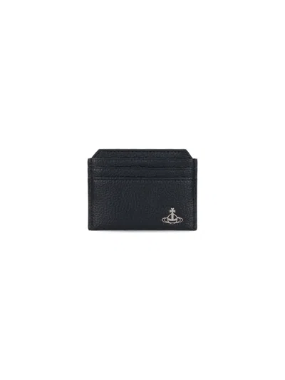 Vivienne Westwood Black Card Holder With Orb Detail On The Front In Grained Leather Woman