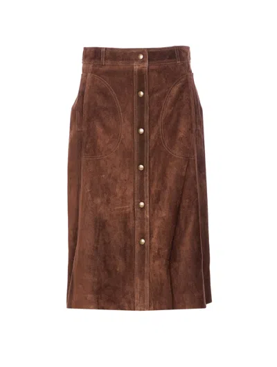 Arma Button-front Midi Skirt In Brown