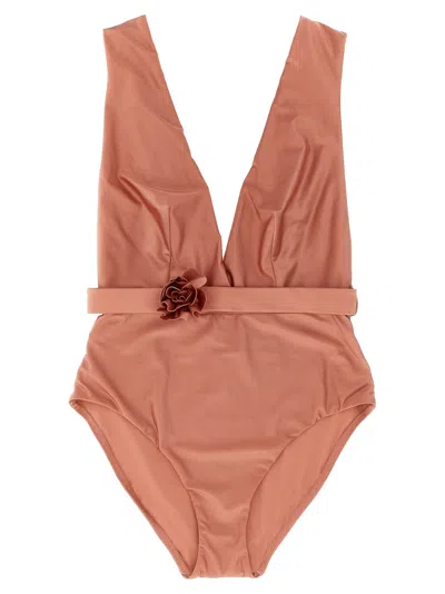 Zimmermann Lucky Plunge Flower One-piece Swimsuit In Pink