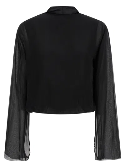 Alberta Ferretti Reversible Silk Chiffon Shirt With Unique Crossed Closure In Black