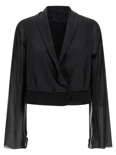 Alberta Ferretti Reversible Silk Chiffon Shirt With Unique Crossed Closure In Black