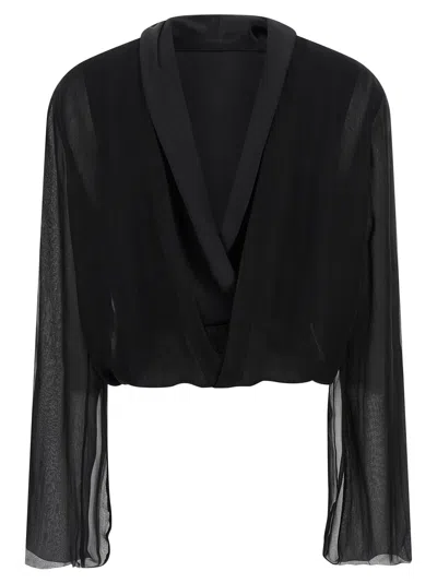 Alberta Ferretti Reversible Silk Chiffon Shirt With Unique Crossed Closure In Black