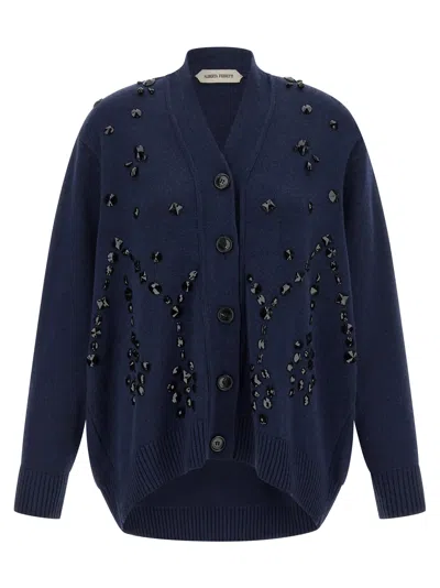 Alberta Ferretti Oversized Embellished Cardigan In Blue