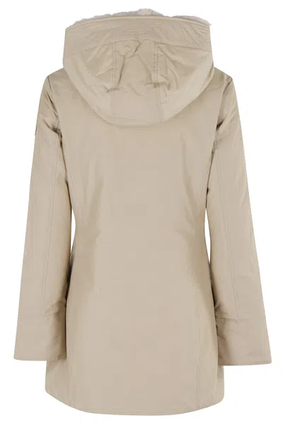 Woolrich Logo-patch Zip-up Padded Coat In Neutral