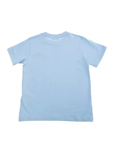 Moncler Light Blue T-shirt With Logo Lettering And Patch On The Front In Cotton Boy In Blue