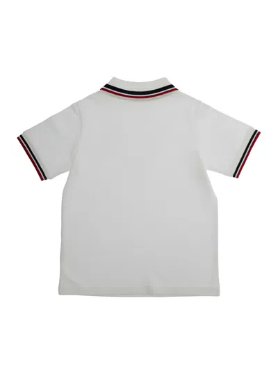 Moncler White Polo With Lettering Logo On The Collar And Logo Patch On The Chest In Cotton Boy In White