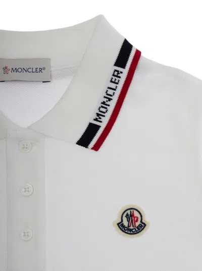 Moncler White Polo With Lettering Logo On The Collar And Logo Patch On The Chest In Cotton Boy In White